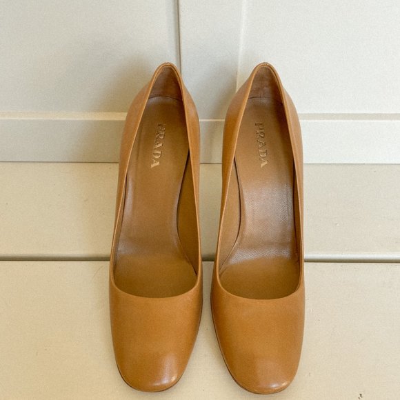 Prada Nude Square-toed Leather Pumps - Picture 5 of 7
